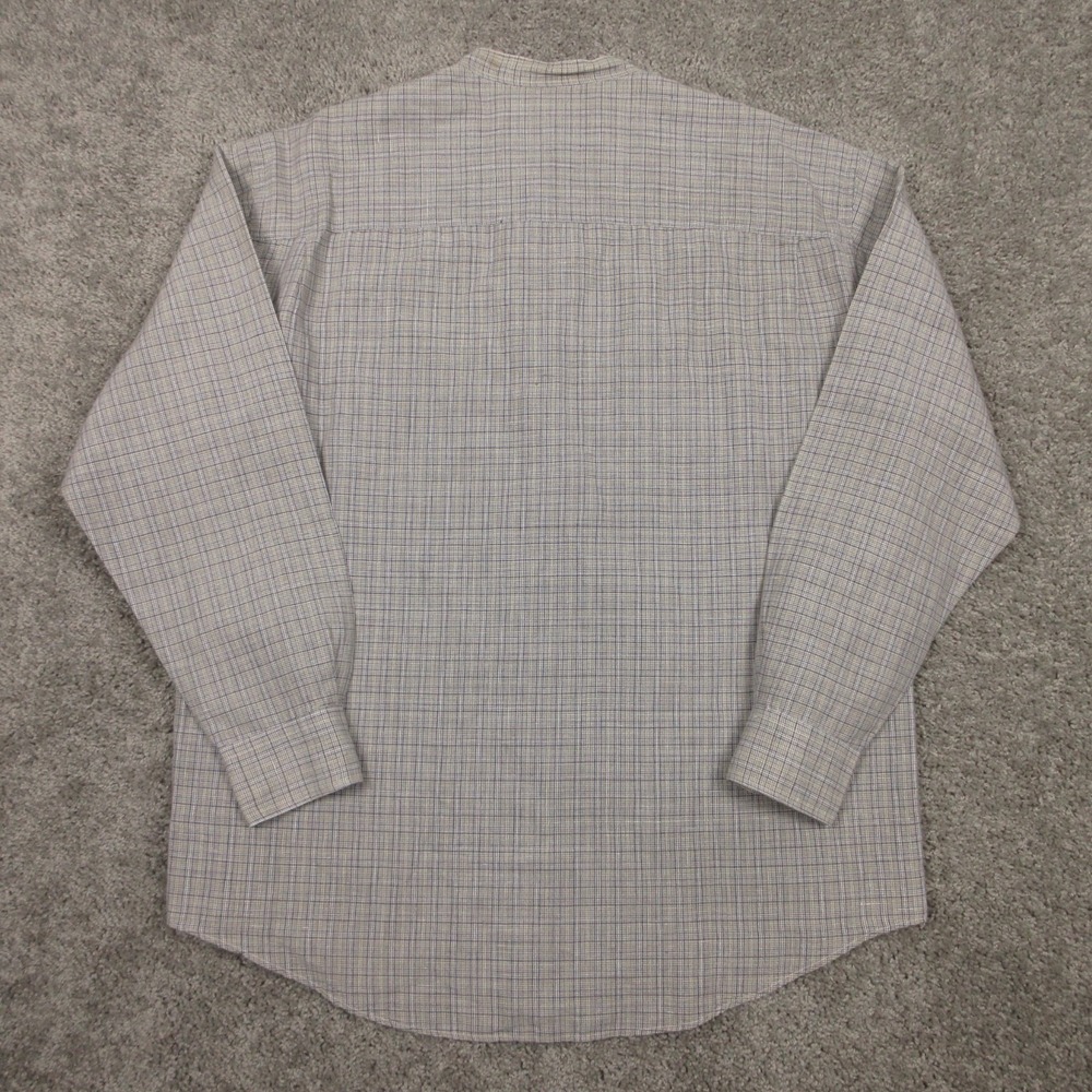 Yves Saint Laurent Shirt Mens Large Beige Plaid Band Collar Pockets Button Up - Picture 6 of 10